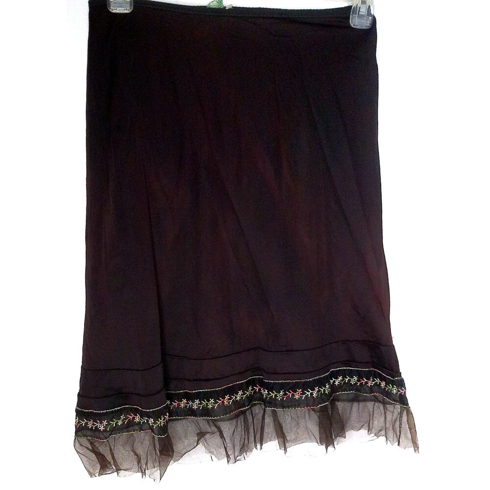 Trillium Brown Embroidered Slip Skirt Whimsigoth Fairy Coquette Ruffle Hem Small